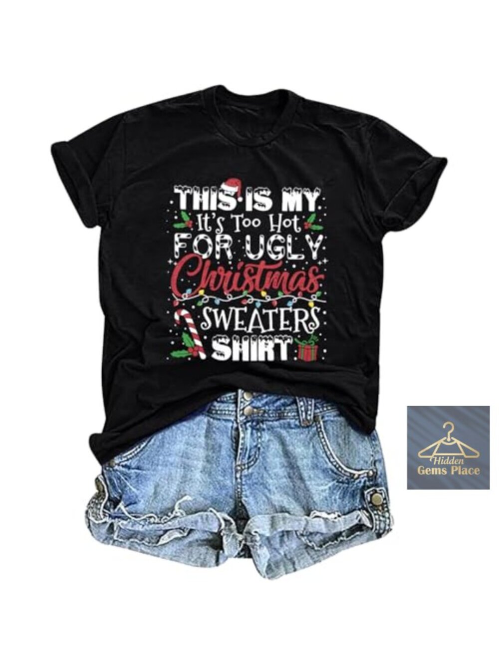 Ugly Christmas Sweater Style T-Shirt Cotton Blend Color-Blocked Lights